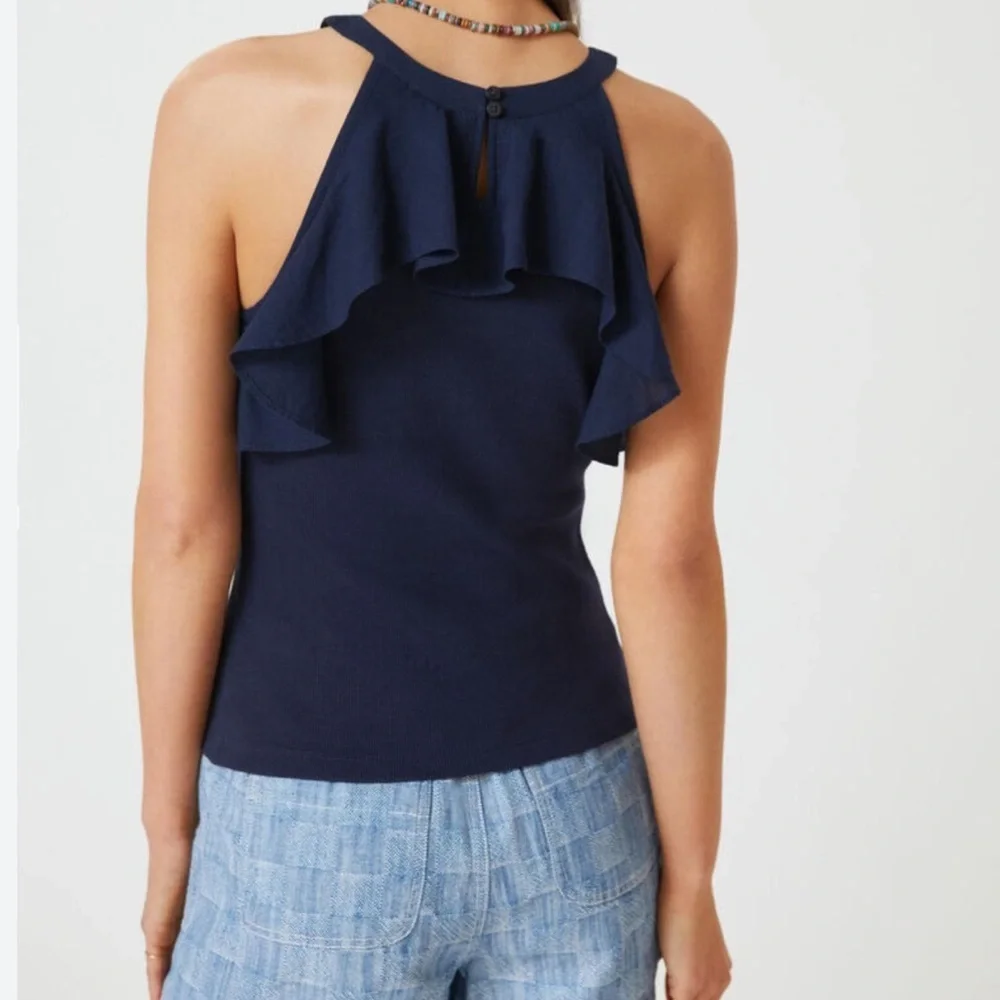 Anthropologie Maeve Ruffled Rib Halter
Tank Sleeveless Navy Top Women’s Size XS - Picture 5 of 8